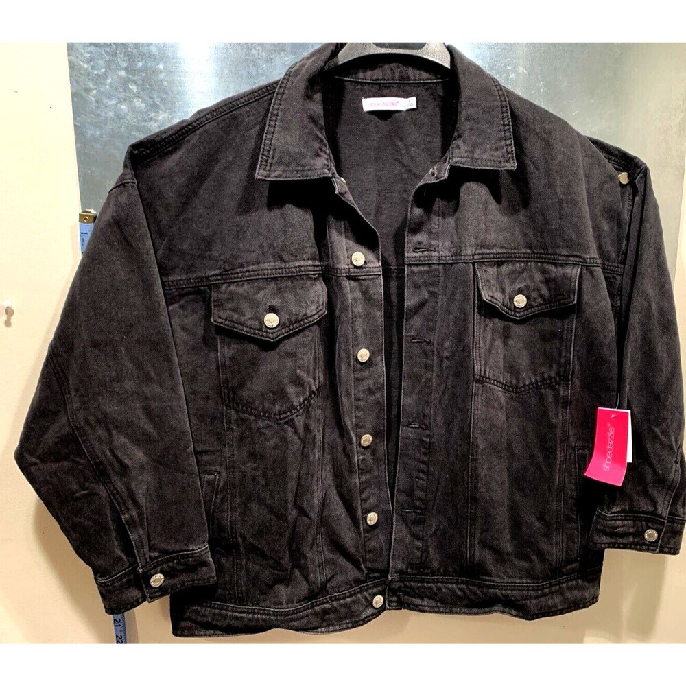 BLACK Denim Trucker Jacket Cotton Blend by ShoeDazzle NEW w/Tags L